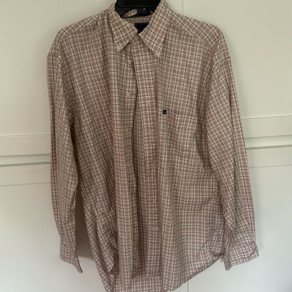 Faconnable Shirt Men Pink Plaid Adult Long Sleeve Button Dress Casual